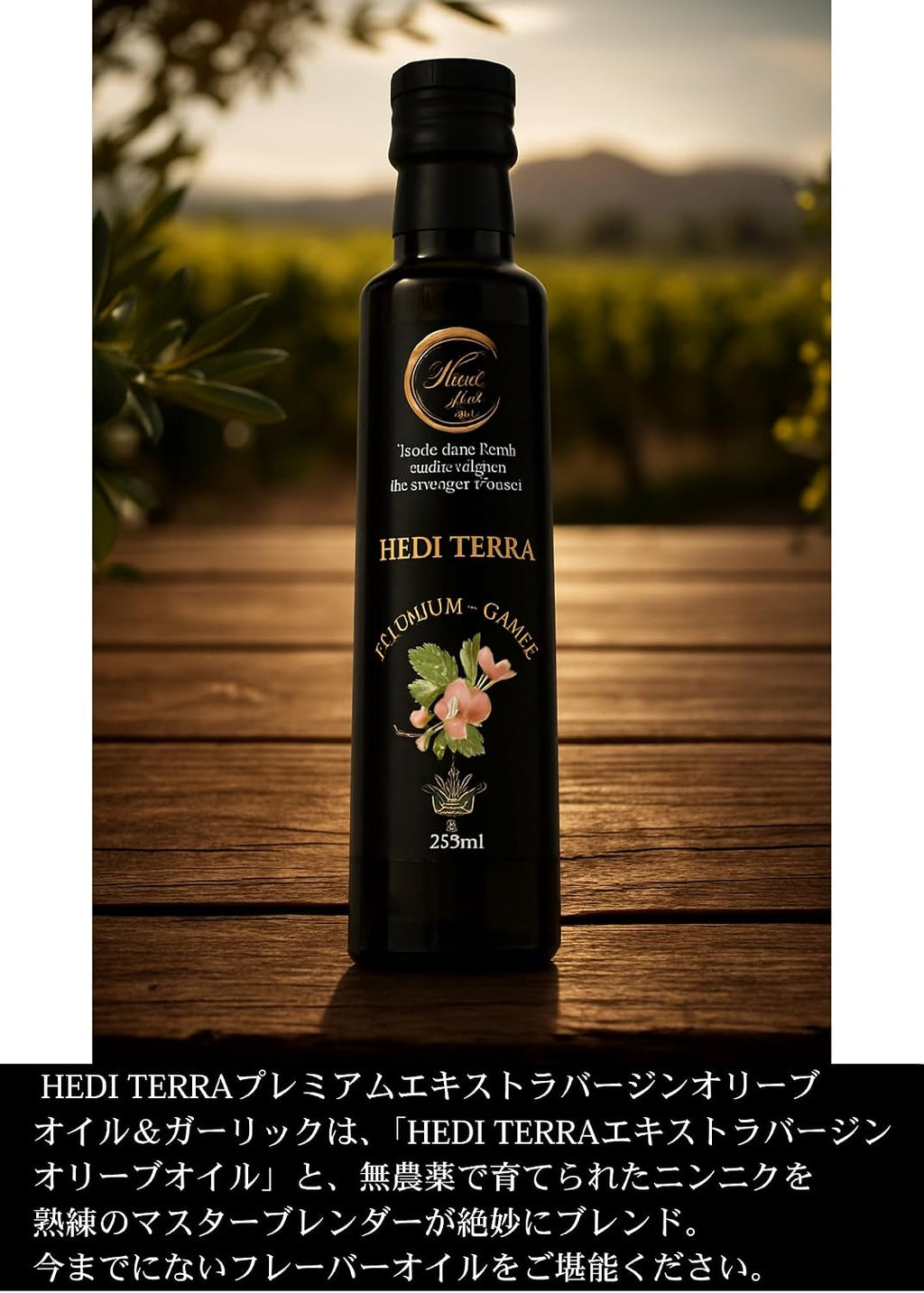 HEDI TERRA Premium Extra Virgin Olive Oil & Garlic 250ml Bottle Tunisia Cold Press Flavor Oil