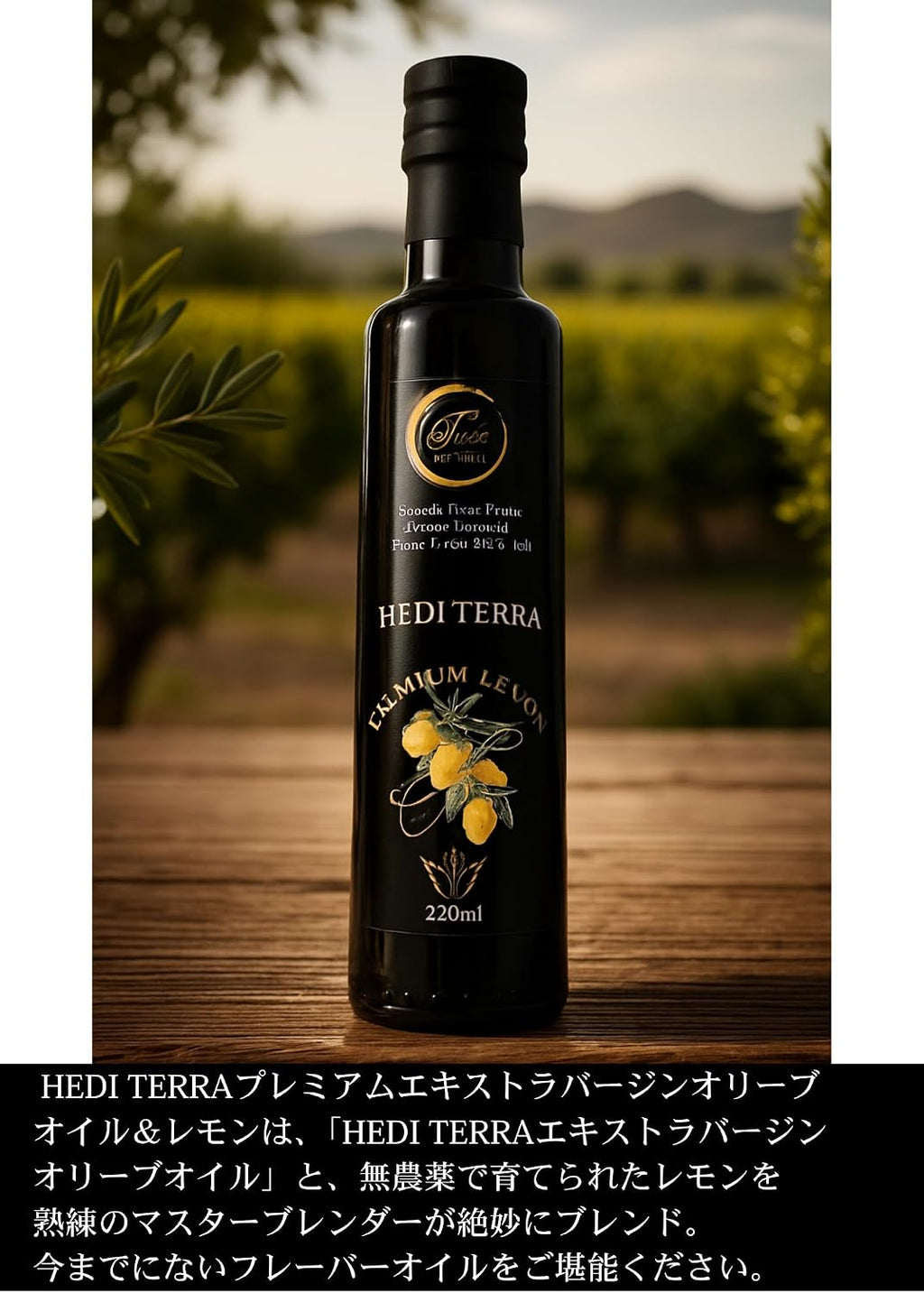 HEDI TERRA Organic Premium Extra Virgin Olive Oil & Lemon 250ml Bottle Tunisia Cold Press